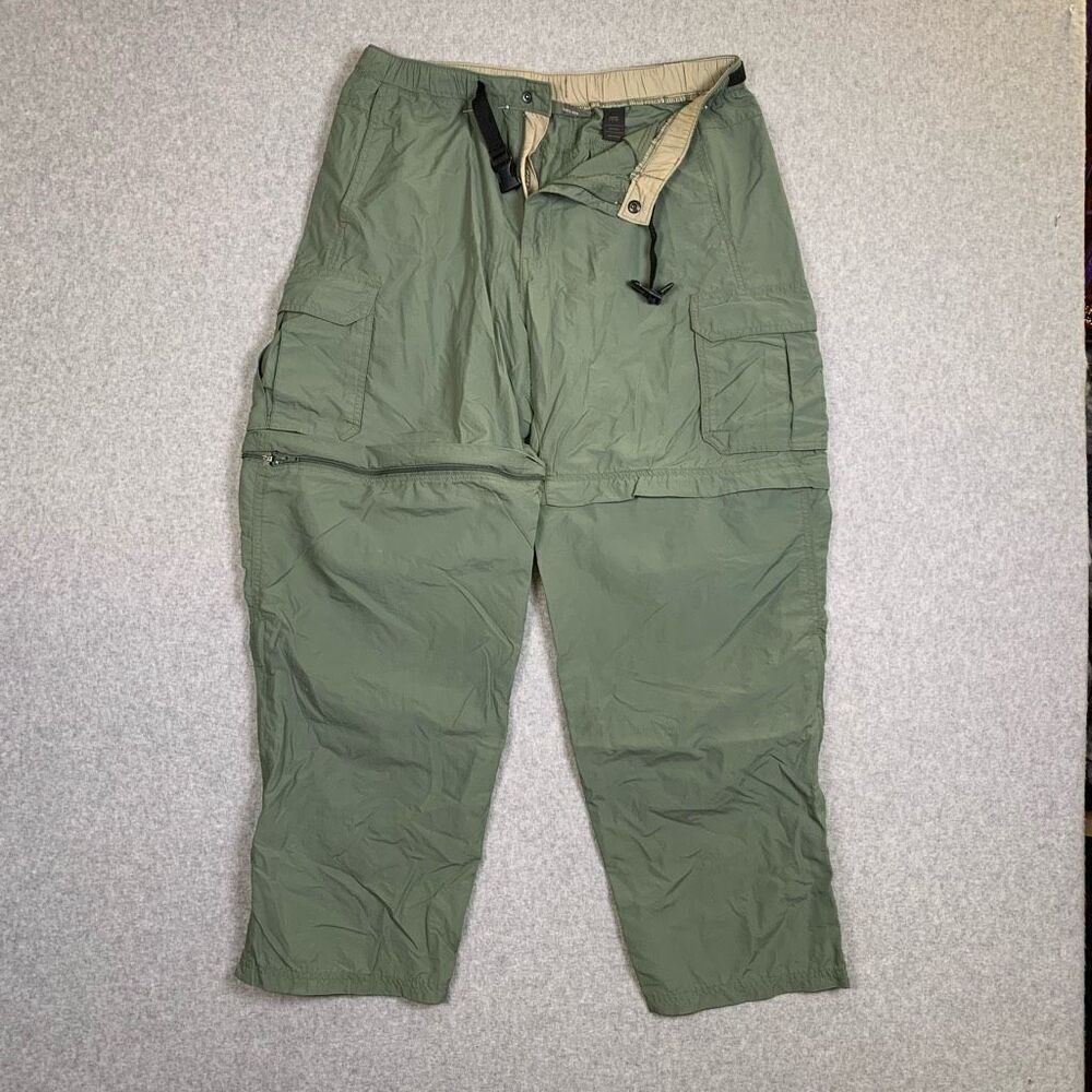 REI Mens Size Large Zip Front Outdoor Cargo Pants Army Green Pockets 100% Nylon